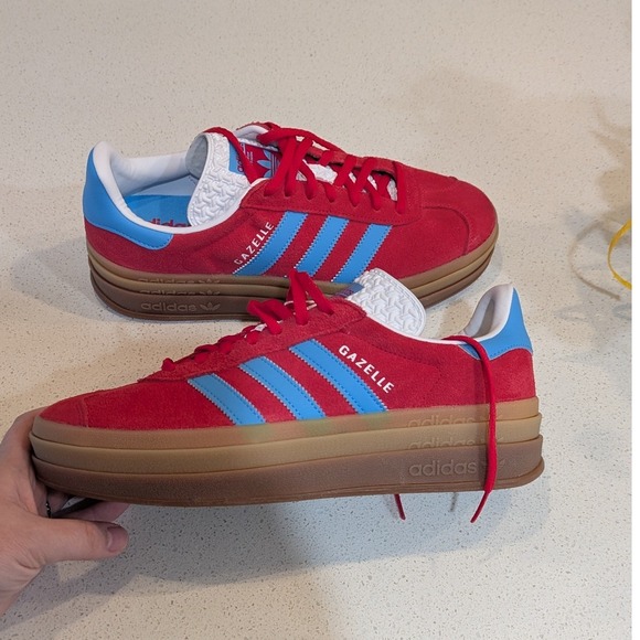 adidas Shoes - Adidas Gazelle Bold Platform Sneakers Women Red Blue Suede Gum Sole 'Like New'